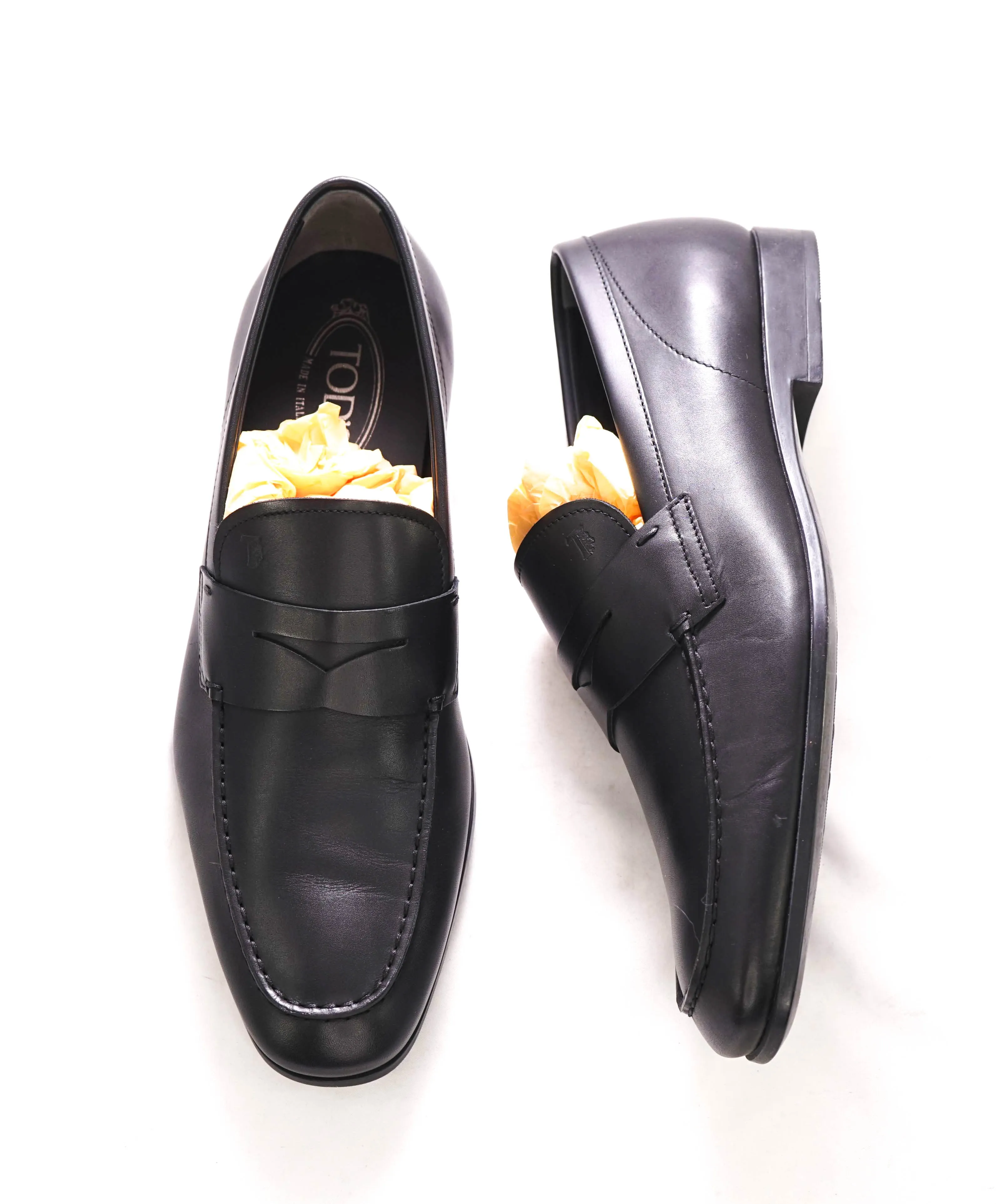 $675 TOD’S - Black Penny Loafer Leather LOGO Vamp Loafer - (9 Tod's) 10 US