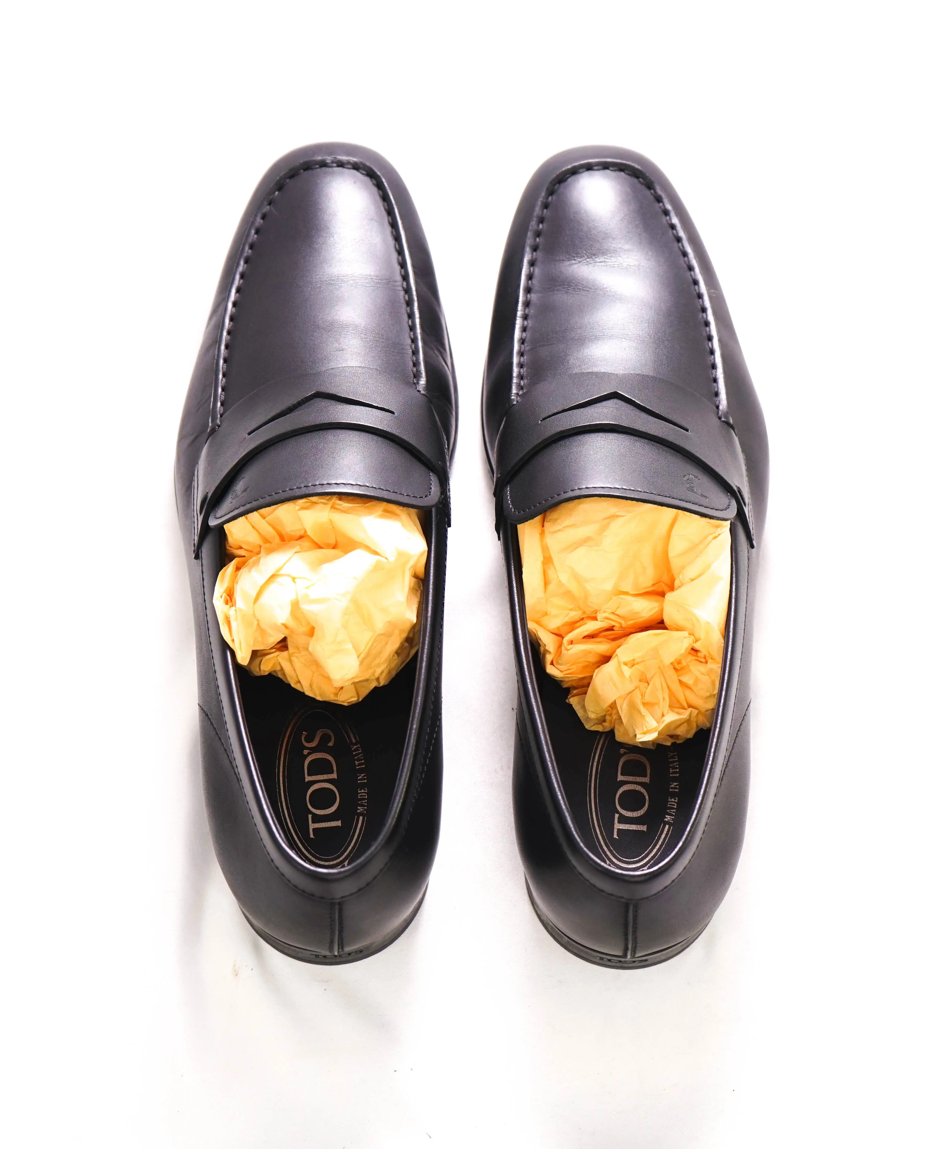 $675 TOD’S - Black Penny Loafer Leather LOGO Vamp Loafer - (9 Tod's) 10 US