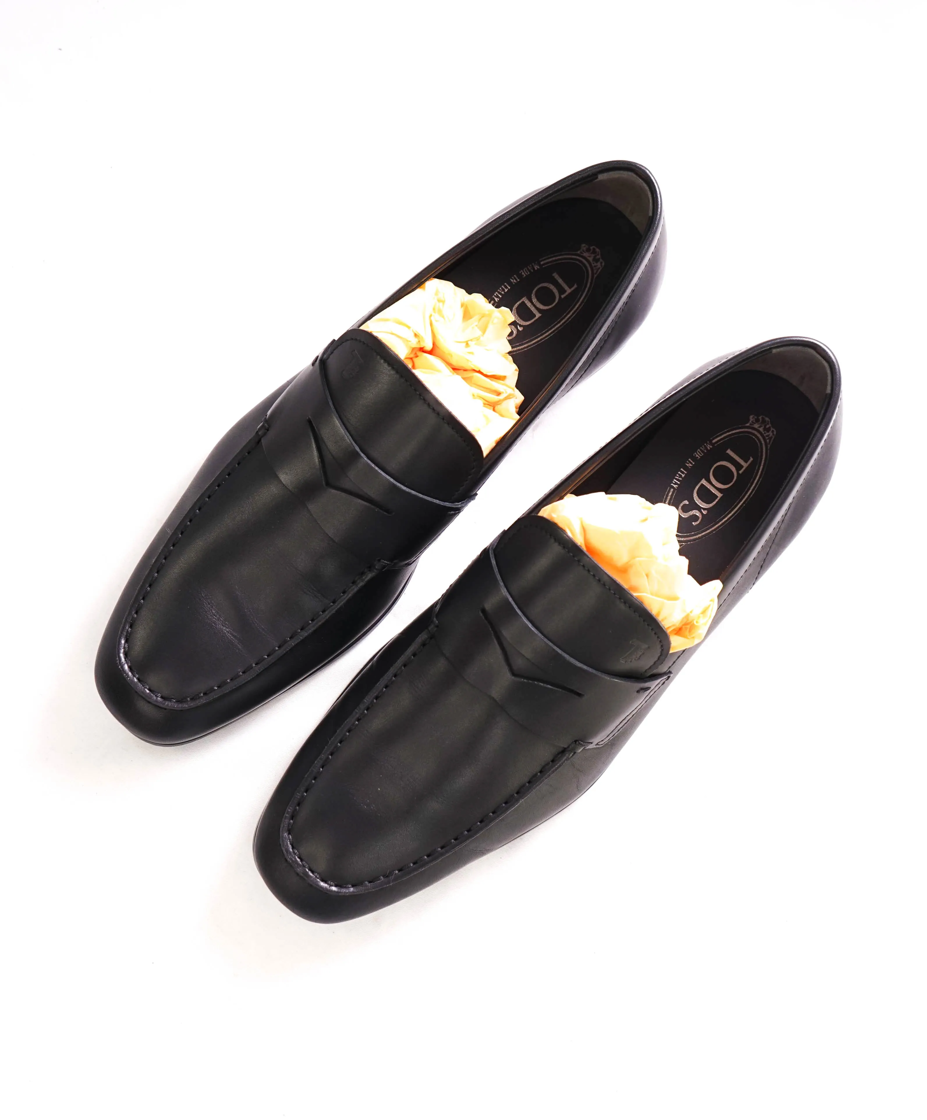 $675 TOD’S - Black Penny Loafer Leather LOGO Vamp Loafer - (9 Tod's) 10 US