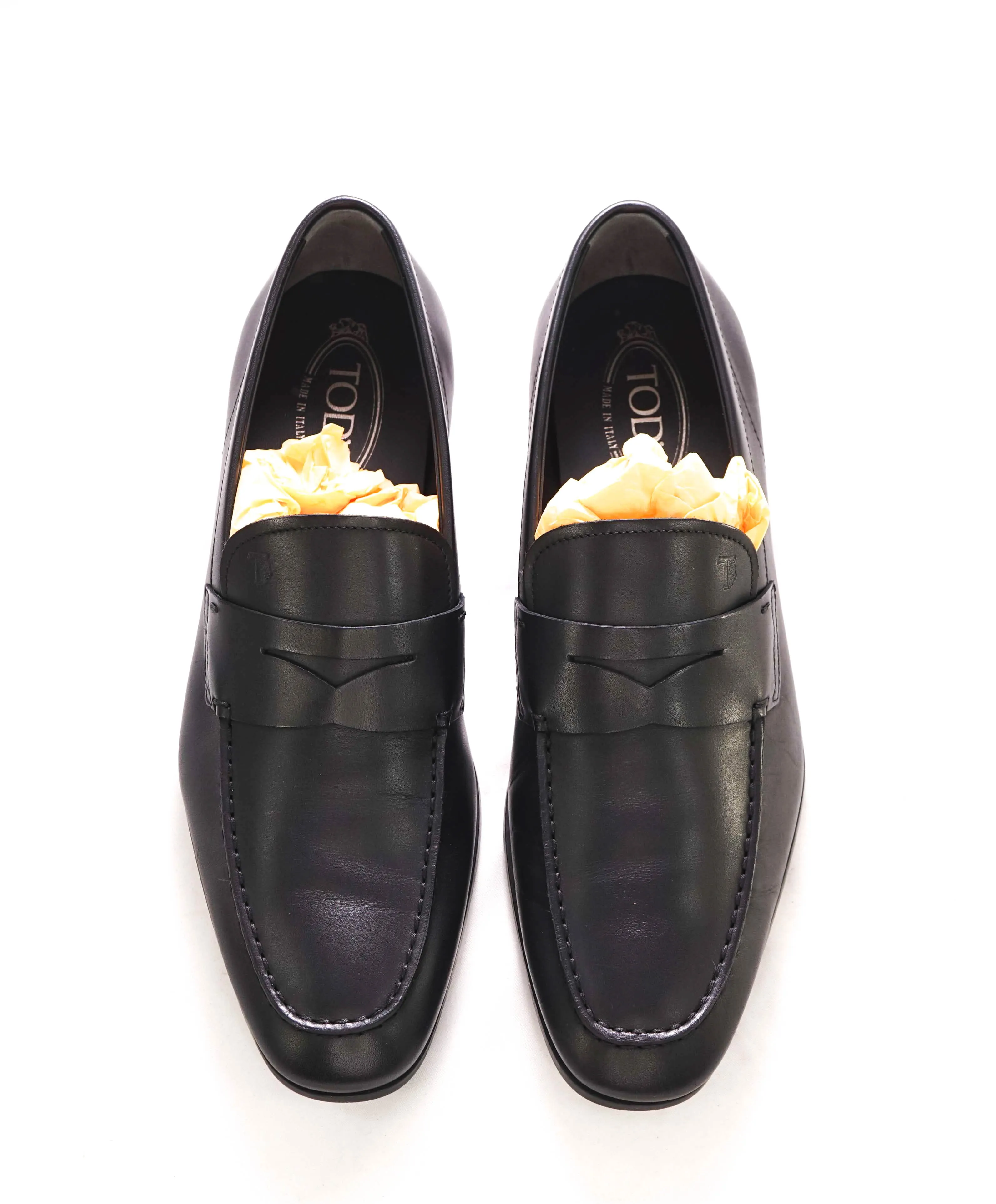 $675 TOD’S - Black Penny Loafer Leather LOGO Vamp Loafer - (9 Tod's) 10 US
