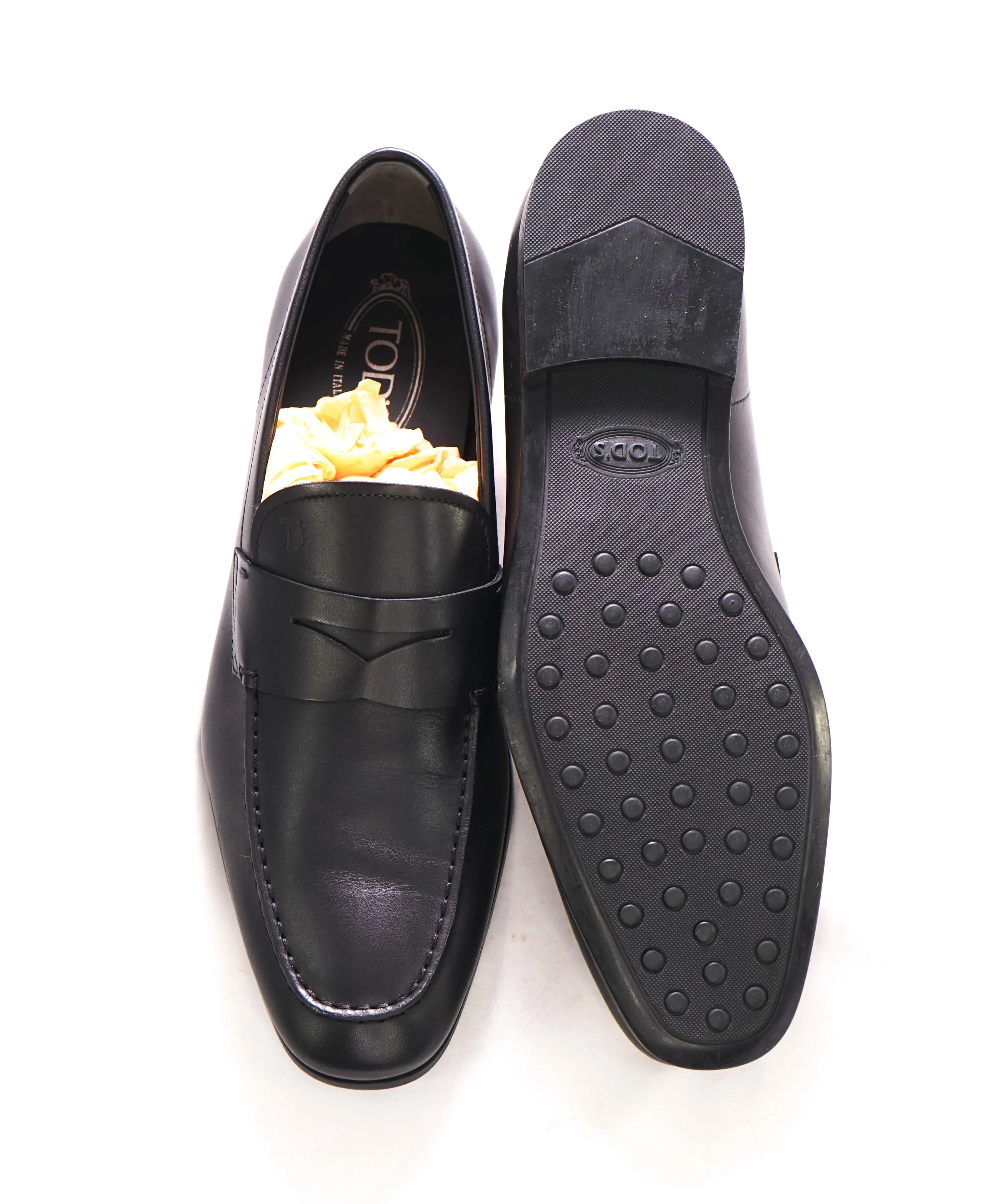 $675 TOD’S - Black Penny Loafer Leather LOGO Vamp Loafer - (9 Tod's) 10 US