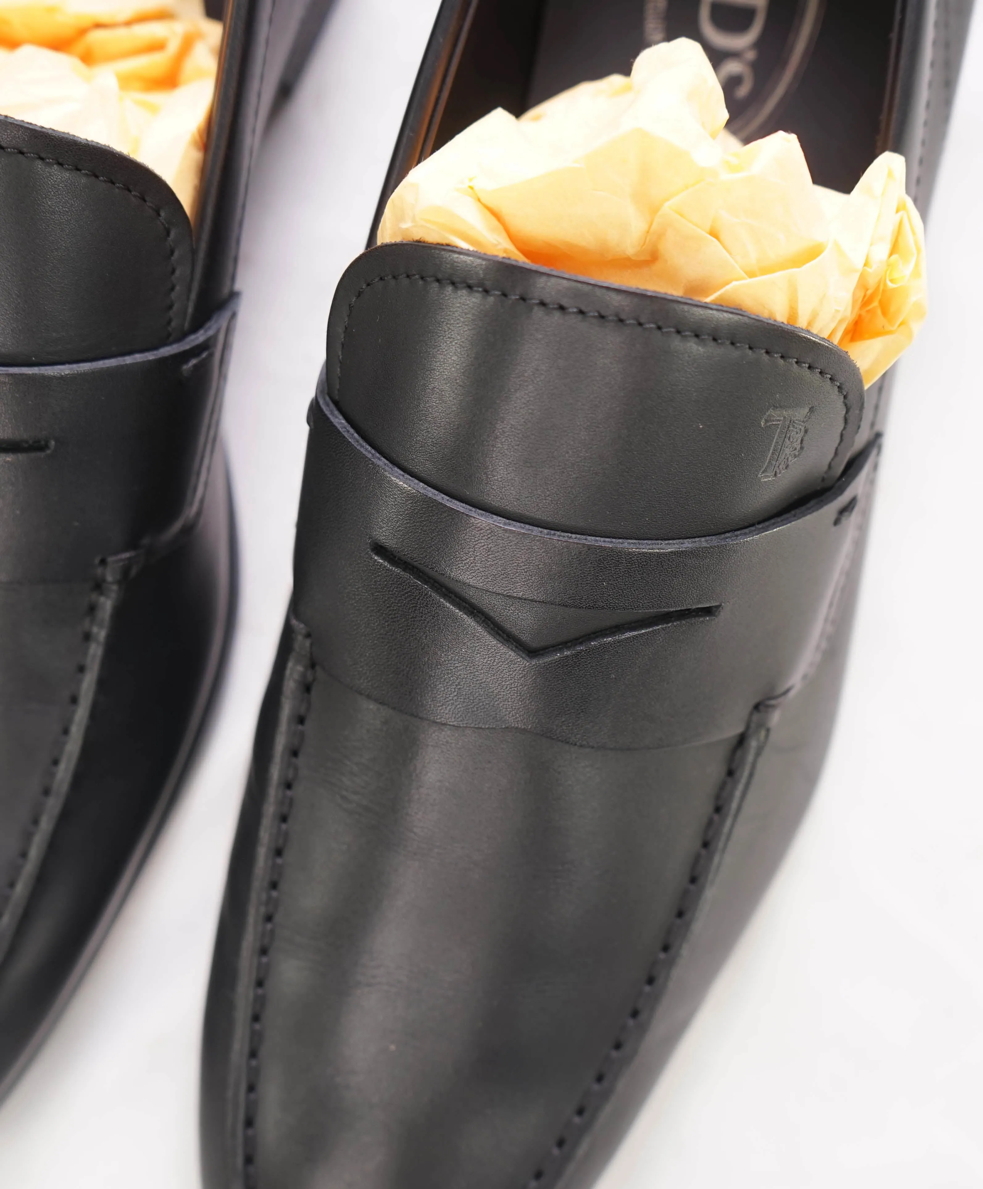 $675 TOD’S - Black Penny Loafer Leather LOGO Vamp Loafer - (9 Tod's) 10 US