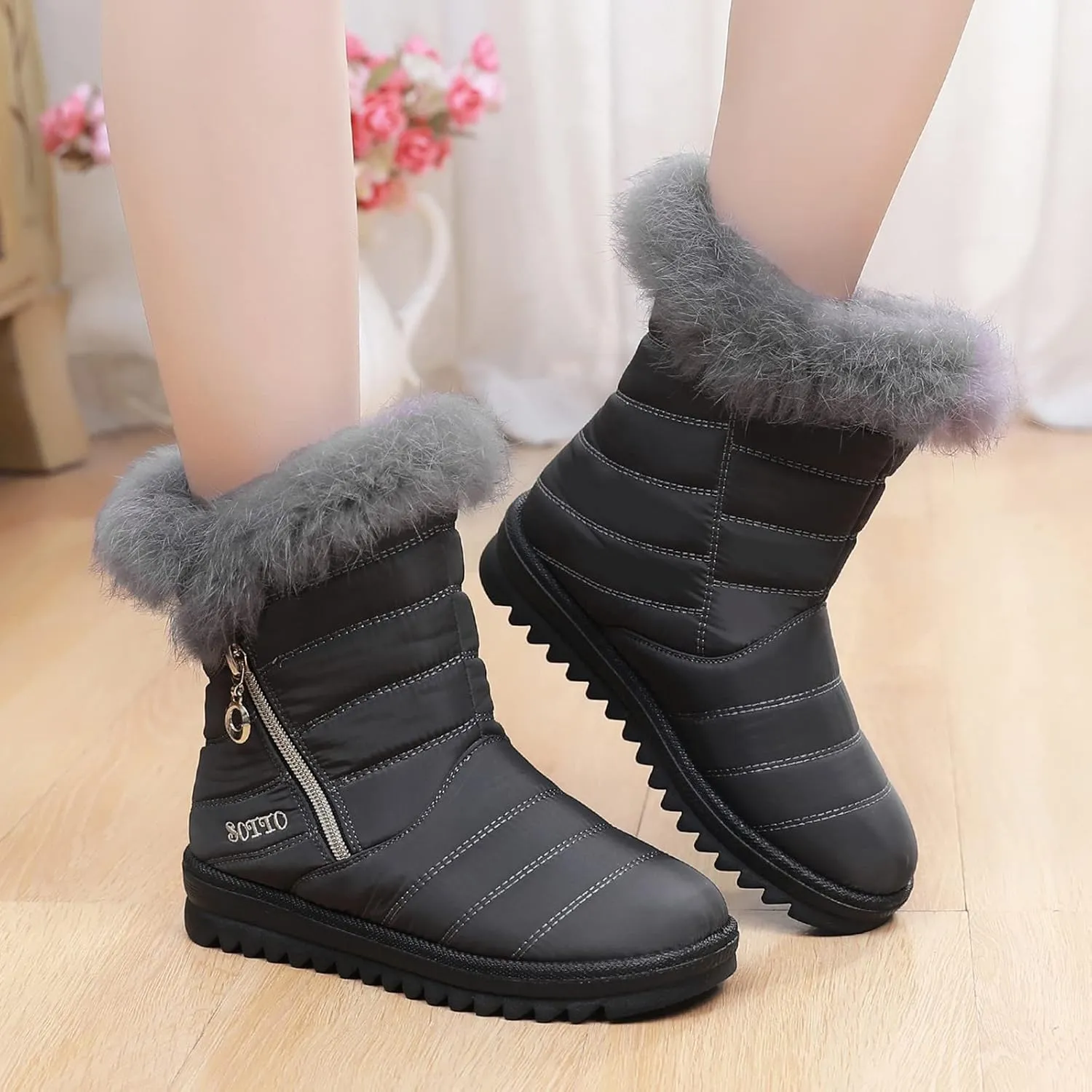 Ankle Boots for Women Comfy Platform Women's Real Hair Padded Waterproof Snowproof Snow Boots Cotton Shoes