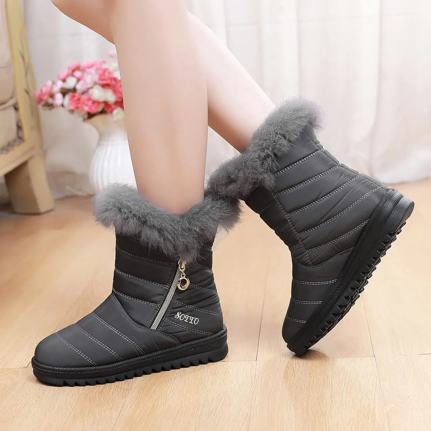 Ankle Boots for Women Comfy Platform Women's Real Hair Padded Waterproof Snowproof Snow Boots Cotton Shoes