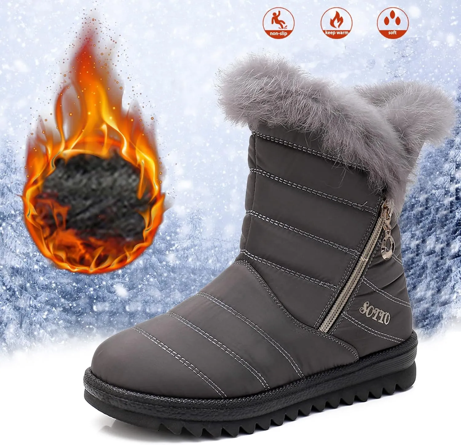 Ankle Boots for Women Comfy Platform Women's Real Hair Padded Waterproof Snowproof Snow Boots Cotton Shoes