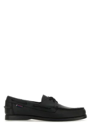 Black leather Docksides Portland loafers