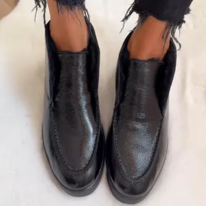 Black Smooth Leather Loafers