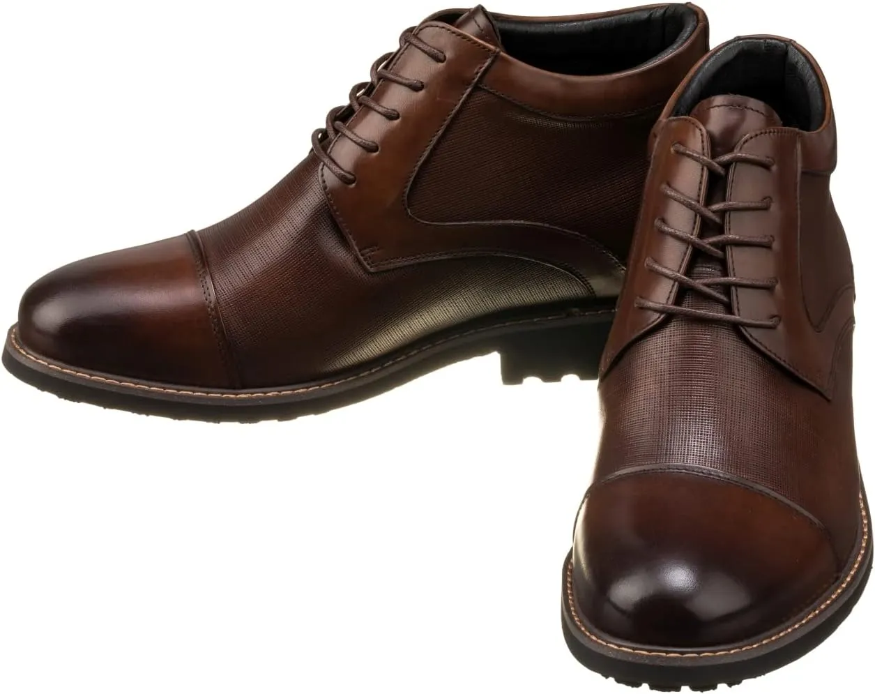 CALTO Men's Invisible Height Increasing Elevator Shoes - Dark Brown Leather Lace-up Cap-Toe Boots with Inner Faux Fur - 3.2 Inches Taller - Y41089 - Size 12 D(M) US