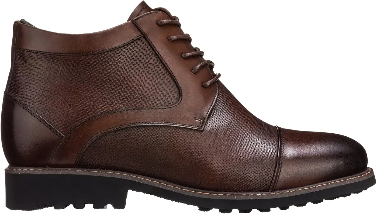 CALTO Men's Invisible Height Increasing Elevator Shoes - Dark Brown Leather Lace-up Cap-Toe Boots with Inner Faux Fur - 3.2 Inches Taller - Y41089 - Size 12 D(M) US