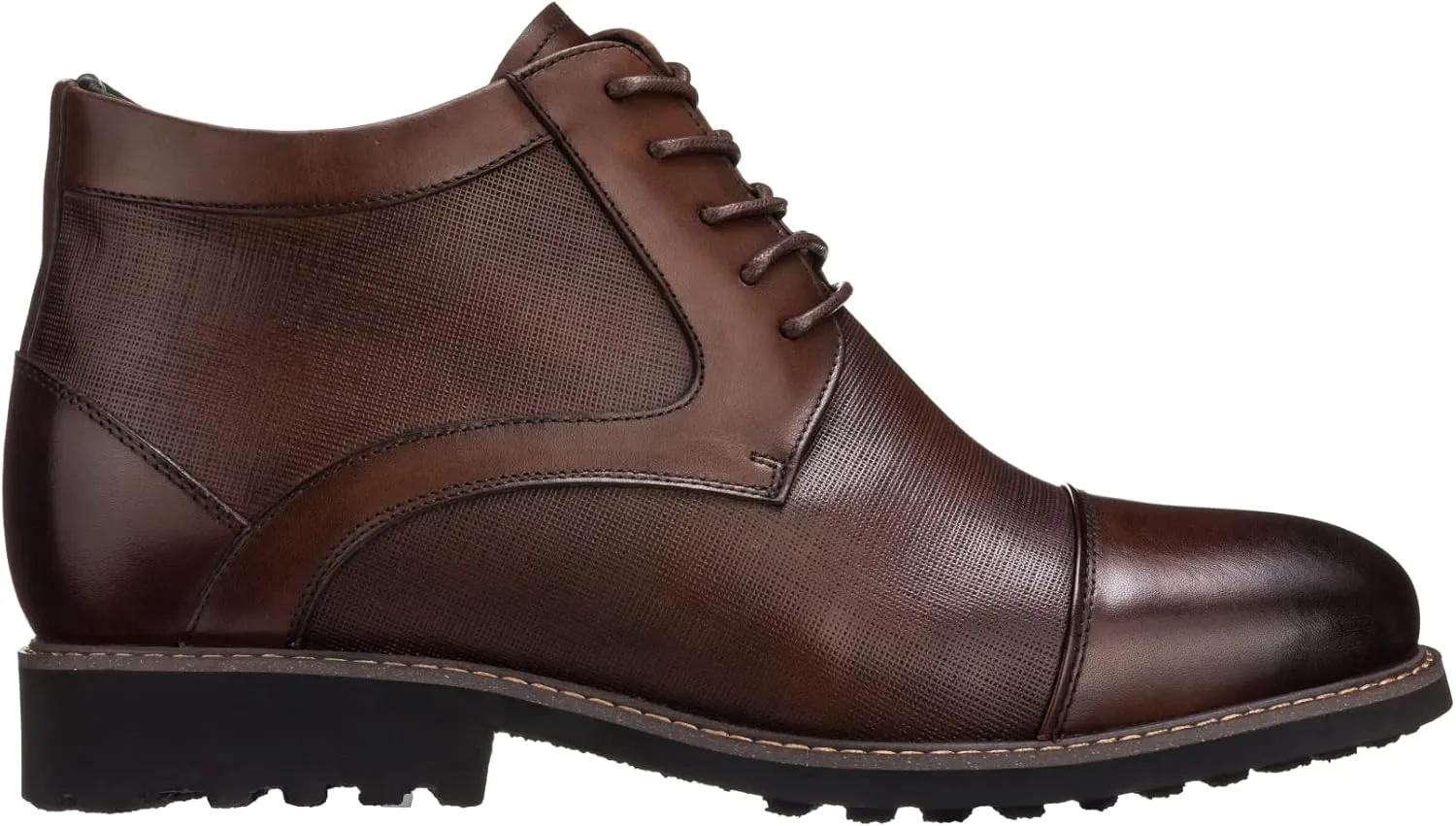 CALTO Men's Invisible Height Increasing Elevator Shoes - Dark Brown Leather Lace-up Cap-Toe Boots with Inner Faux Fur - 3.2 Inches Taller - Y41089 - Size 12 D(M) US