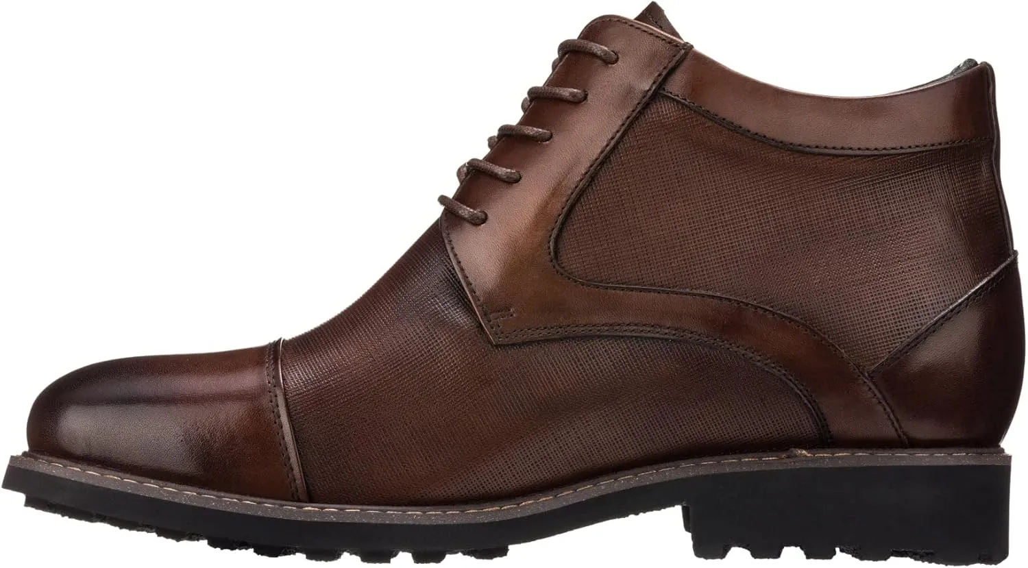 CALTO Men's Invisible Height Increasing Elevator Shoes - Dark Brown Leather Lace-up Cap-Toe Boots with Inner Faux Fur - 3.2 Inches Taller - Y41089 - Size 12 D(M) US