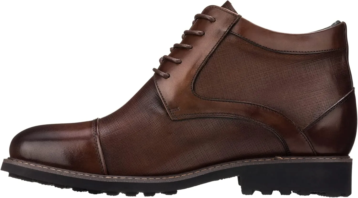 CALTO Men's Invisible Height Increasing Elevator Shoes - Dark Brown Leather Lace-up Cap-Toe Boots with Inner Faux Fur - 3.2 Inches Taller - Y41089 - Size 12 D(M) US