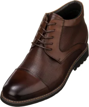 CALTO Men's Invisible Height Increasing Elevator Shoes - Dark Brown Leather Lace-up Cap-Toe Boots with Inner Faux Fur - 3.2 Inches Taller - Y41089 - Size 12 D(M) US