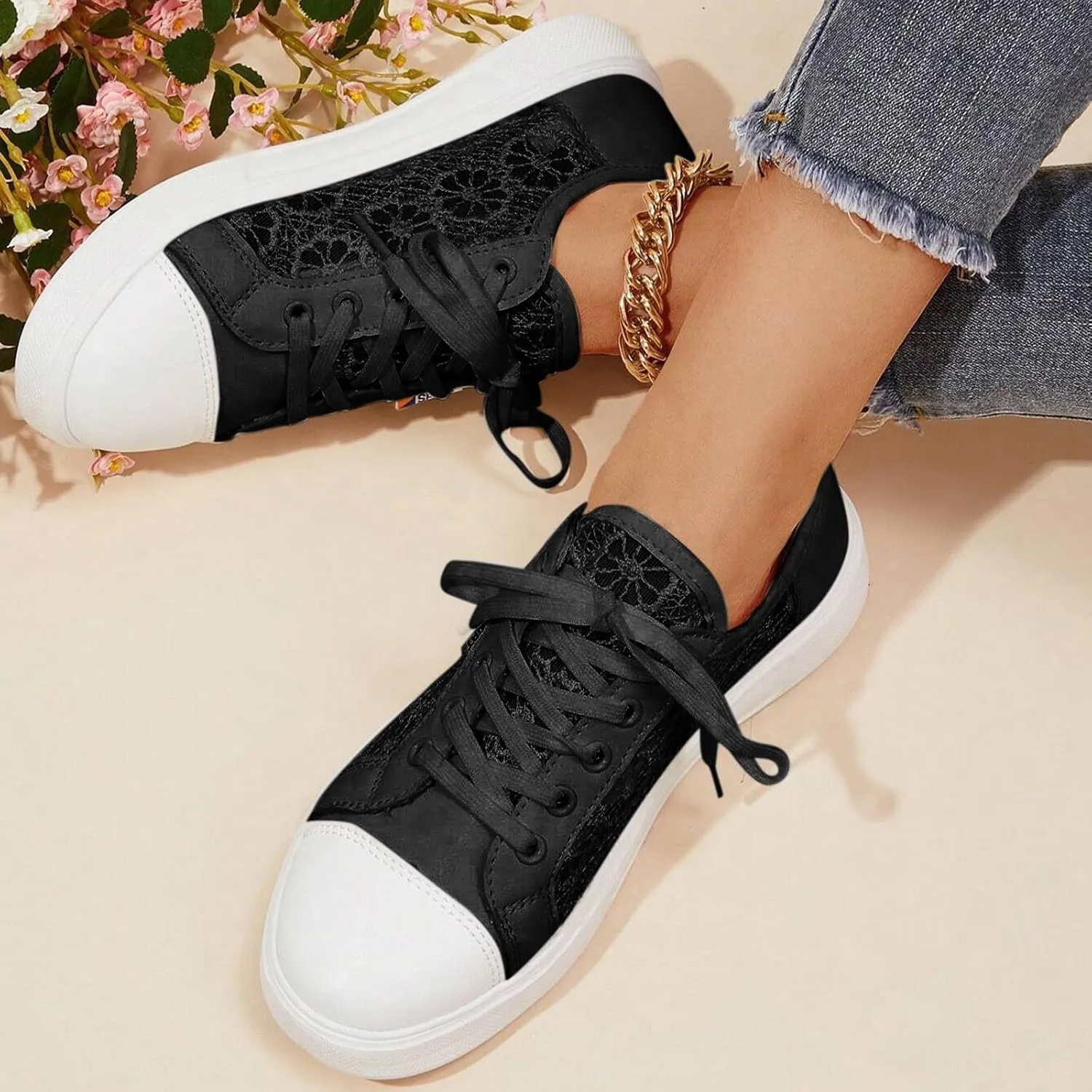Cathalem Walking Shoes for Women Tennis Shoes Low Top Casual Shoes Women Lace Up Sneakers Comfortable Shoes for Women