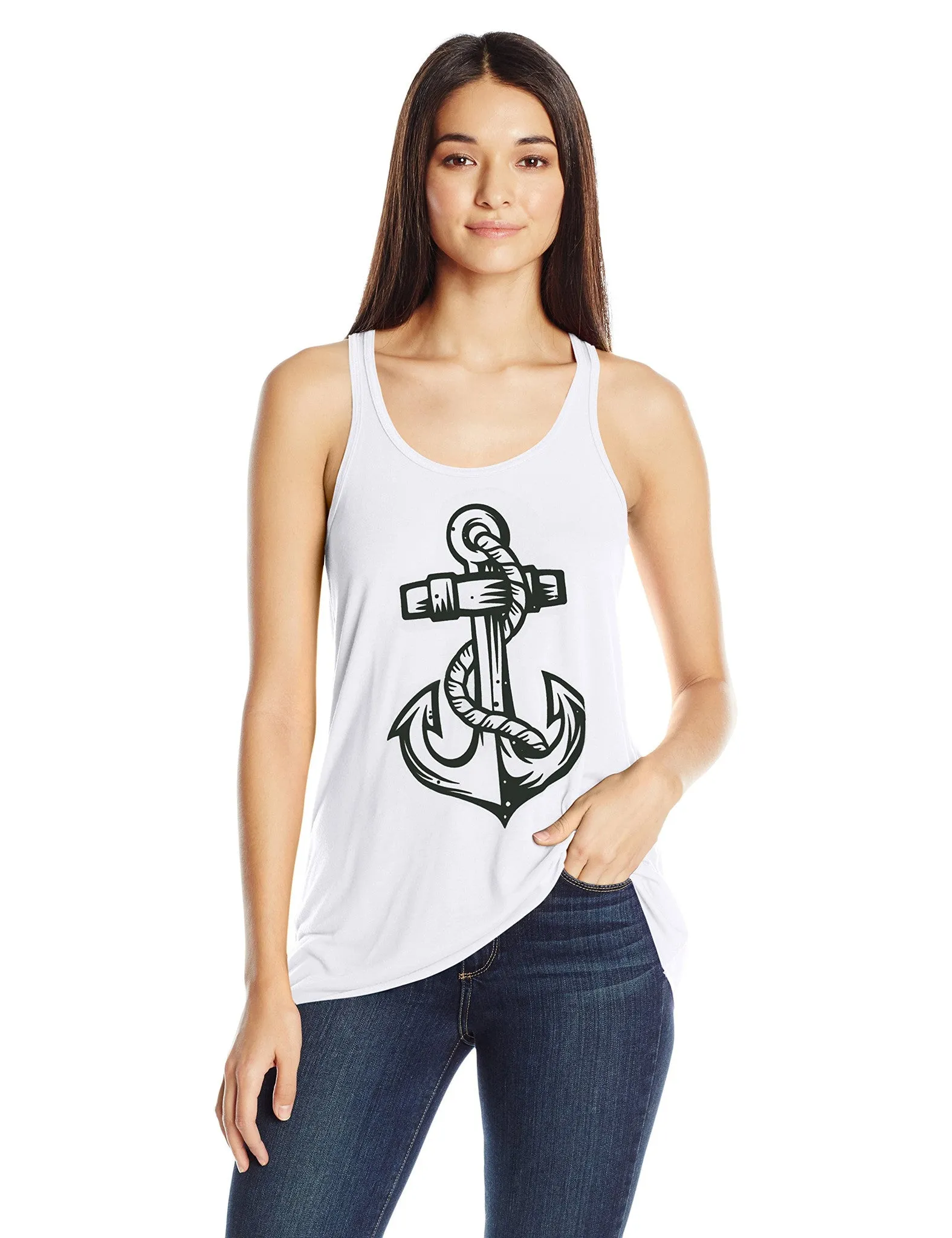 Clementine Women's Anchor Printed Flowy Racerback Tank
