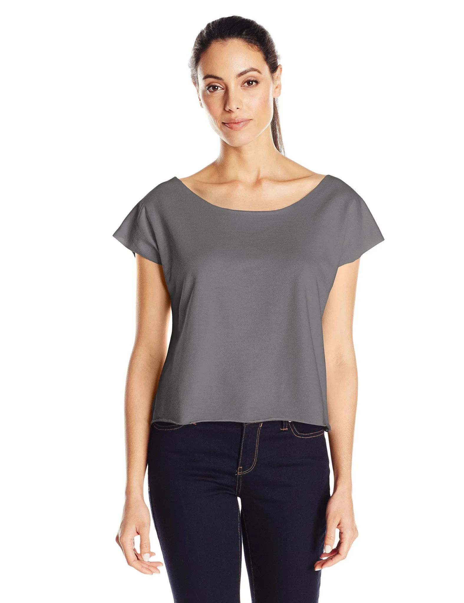 Clementine Women's Light Weight French Terry Dolman Sleeve Top, Black, Small