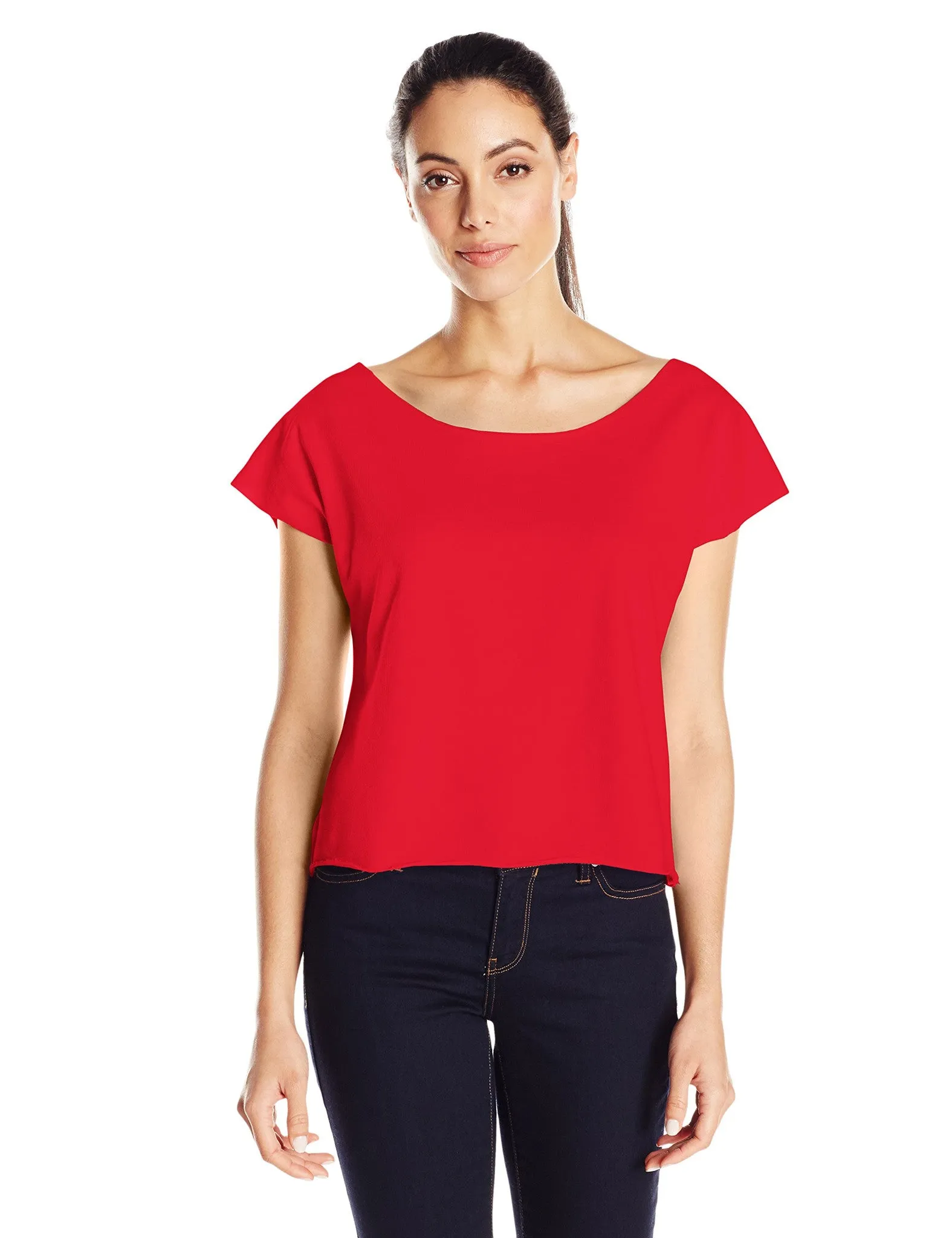 Clementine Women's Light Weight French Terry Dolman Sleeve Top, Black, Small