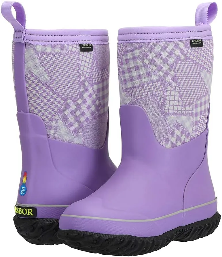 CNSBOR Kids Waterproof Insulated Rubber Neoprene Rain Boots with Easy on Rainboot for Youth