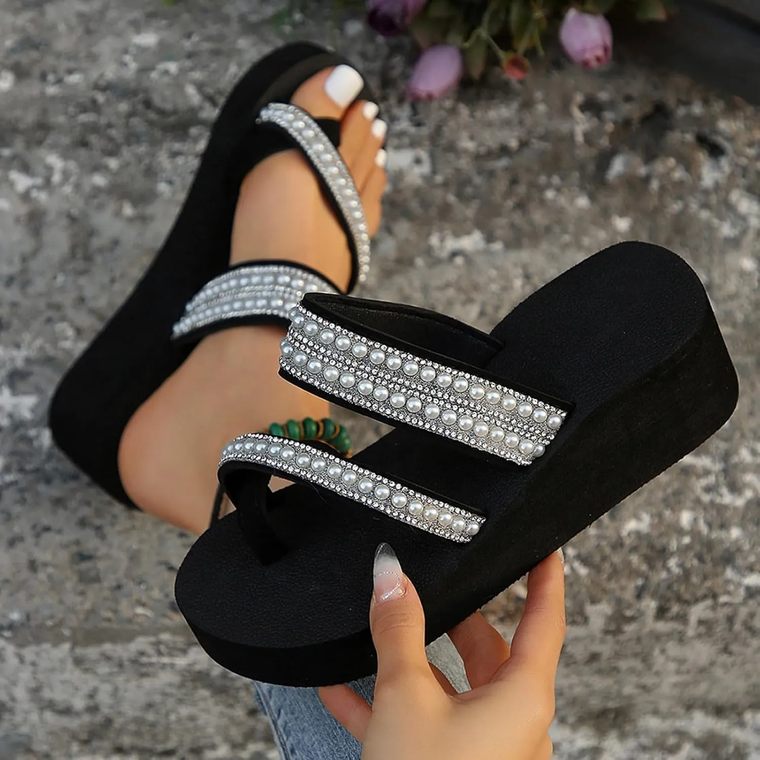Comfortable Slip on Wedge Slide Sandals for Women Arch Support Slip on Slides Sandal Beach Sandals for Women