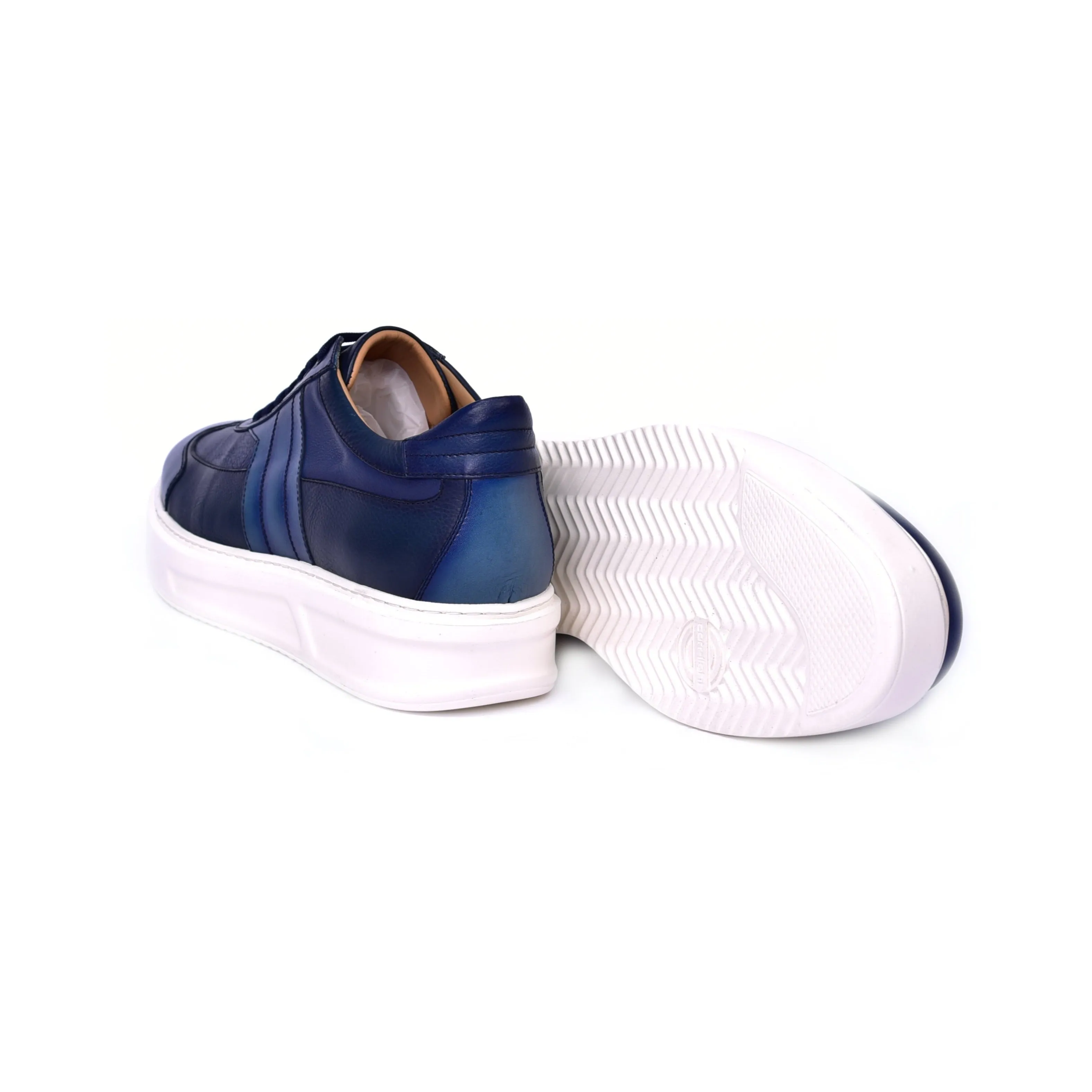 Corrente C0013011-5769 Men's Shoes Navy Combination Calf-Skin Leather Casual Sneakers (CRT1467)