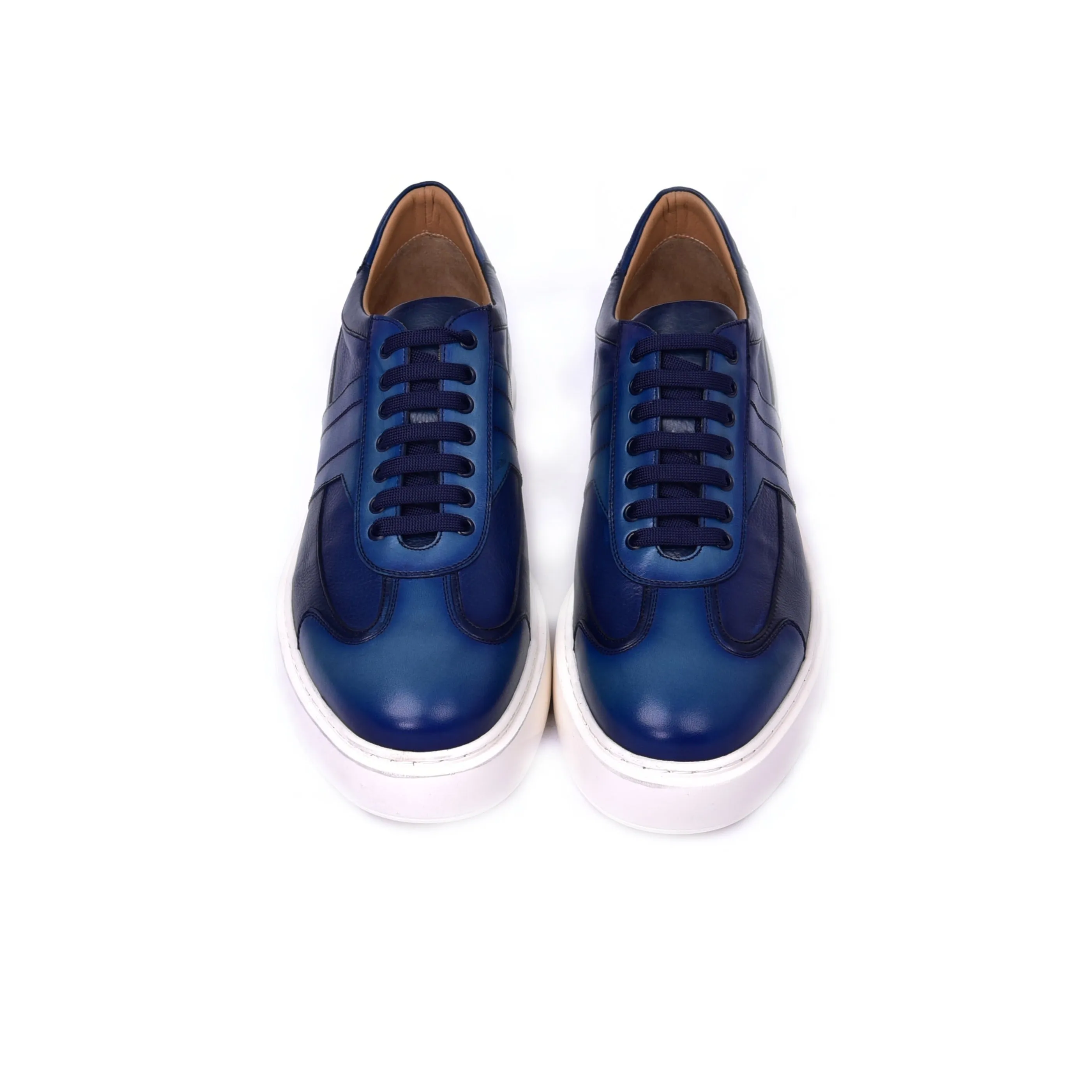 Corrente C0013011-5769 Men's Shoes Navy Combination Calf-Skin Leather Casual Sneakers (CRT1467)