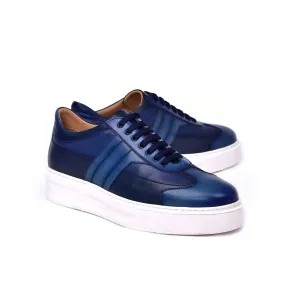 Corrente C0013011-5769 Men's Shoes Navy Combination Calf-Skin Leather Casual Sneakers (CRT1467)