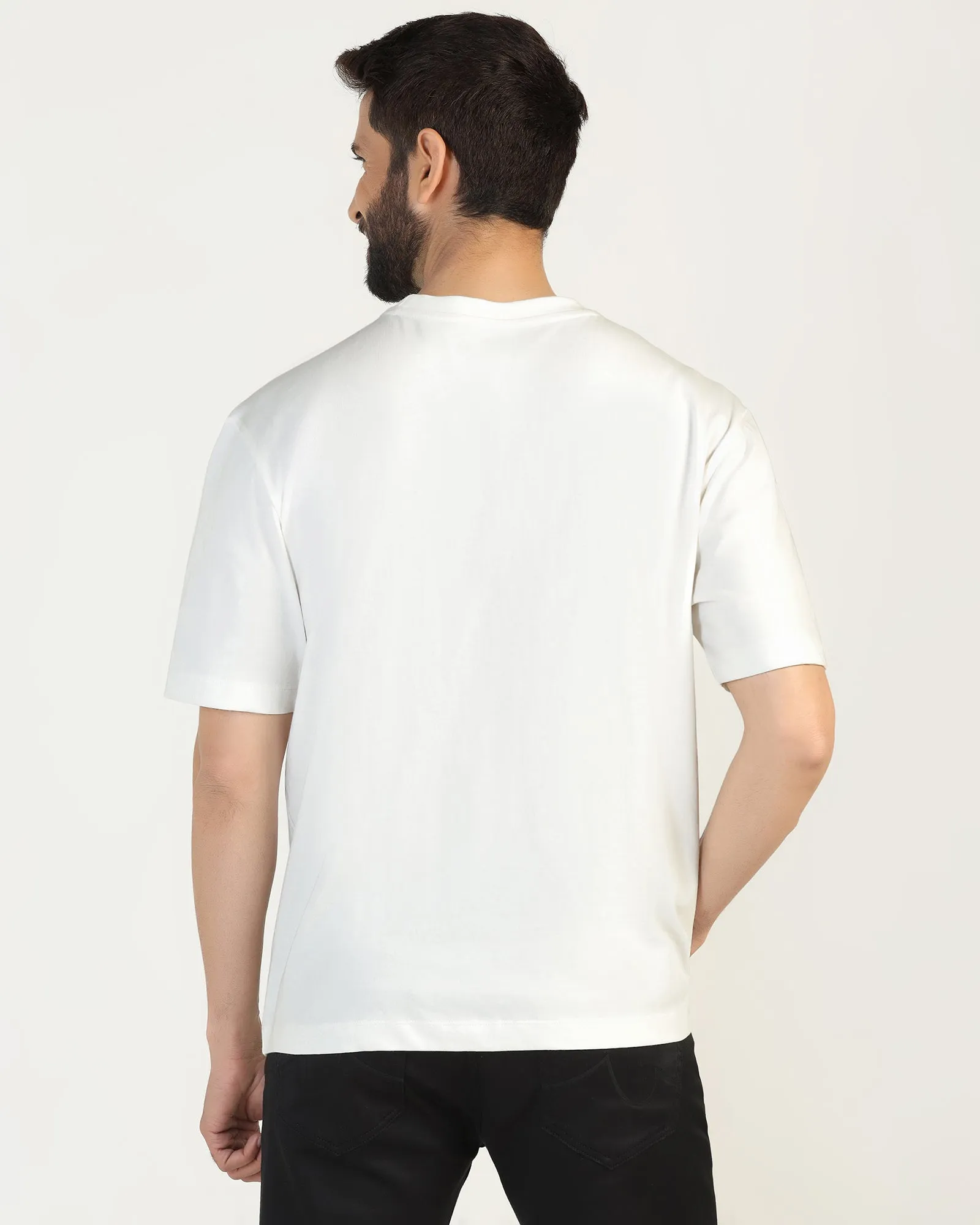 Crew Neck Off White Solid T-Shirt - Stroke