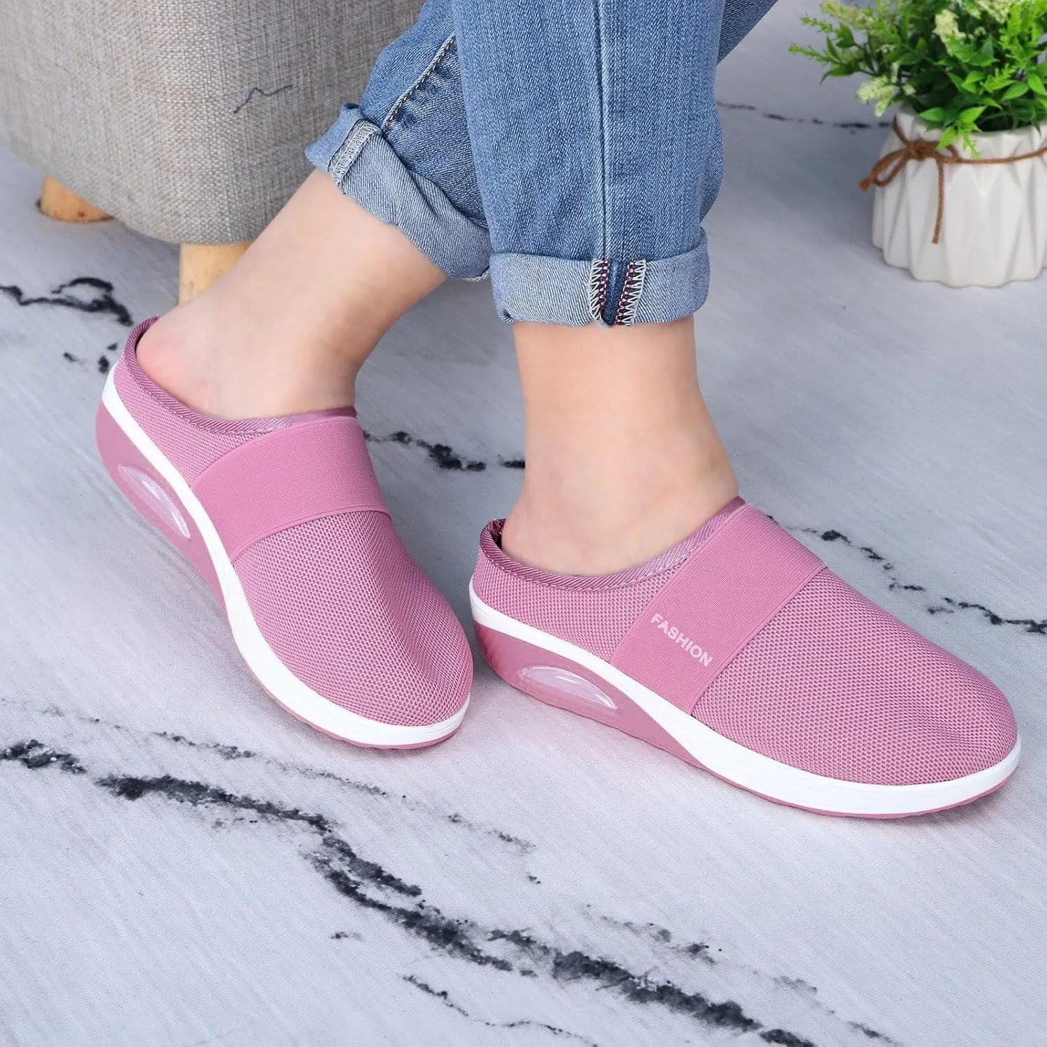 Cushion Mules for Women Lightweight Breathable Comfortable Walking Shoes Arch Support Orthopedic Nursing Shoes