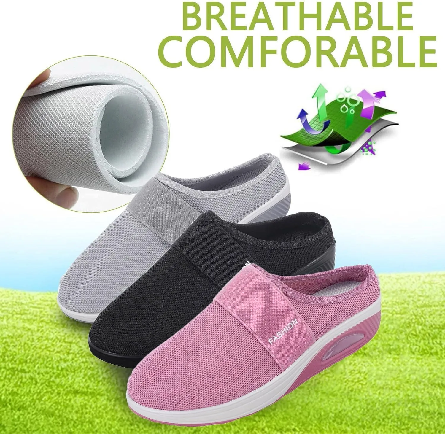Cushion Mules for Women Lightweight Breathable Comfortable Walking Shoes Arch Support Orthopedic Nursing Shoes
