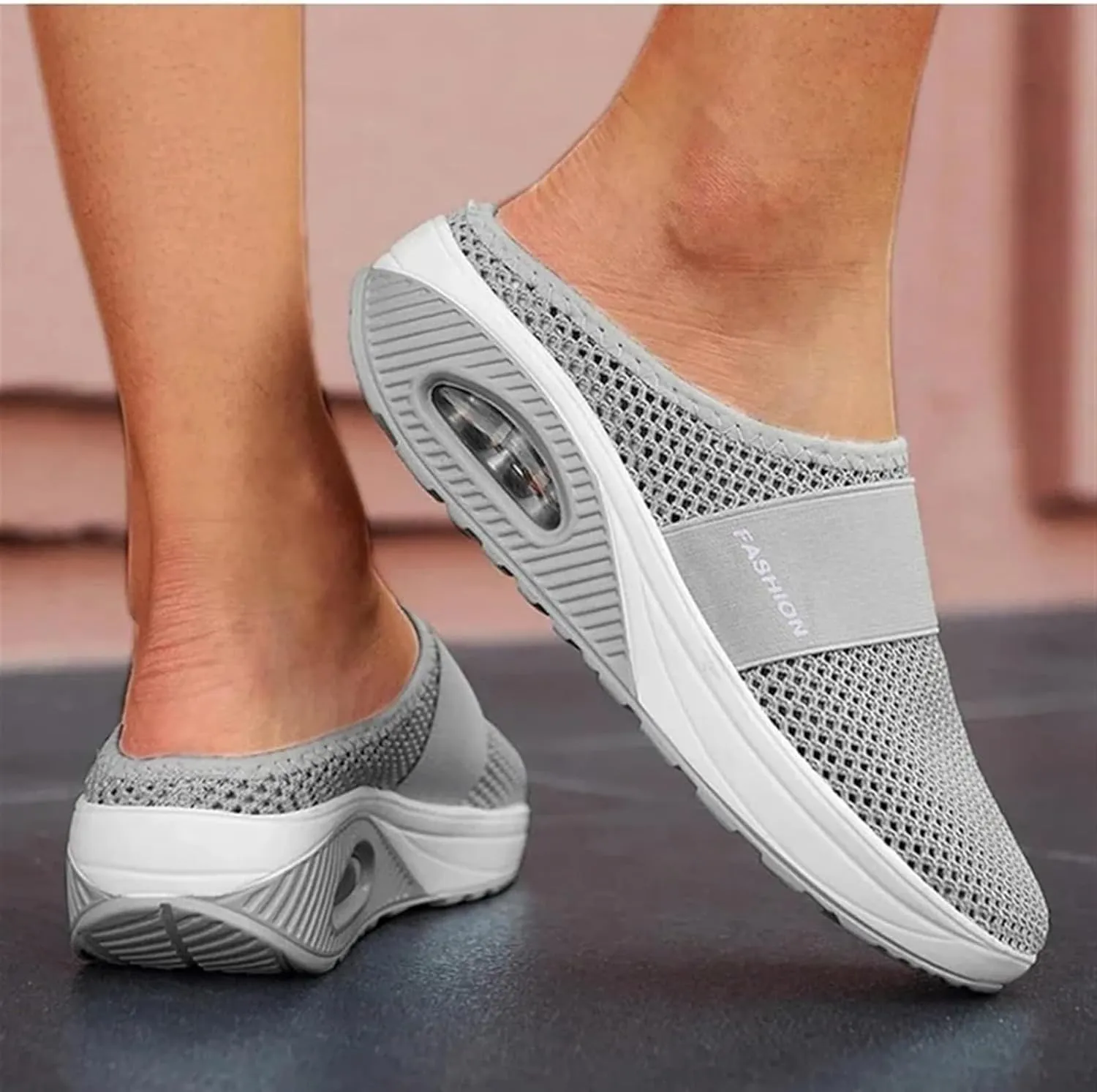 Diabetic Air-Cushion Slip-On Walking Shoes Summer Backless Walking Mules Orthopedic Diabetic Slippers Breathable Mesh Air Cushion Shoe Open Back Slip On Shoe Lightweight Slippers with Arch-Support