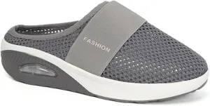 Diabetic Air-Cushion Slip-On Walking Shoes Summer Backless Walking Mules Orthopedic Diabetic Slippers Breathable Mesh Air Cushion Shoe Open Back Slip On Shoe Lightweight Slippers with Arch-Support