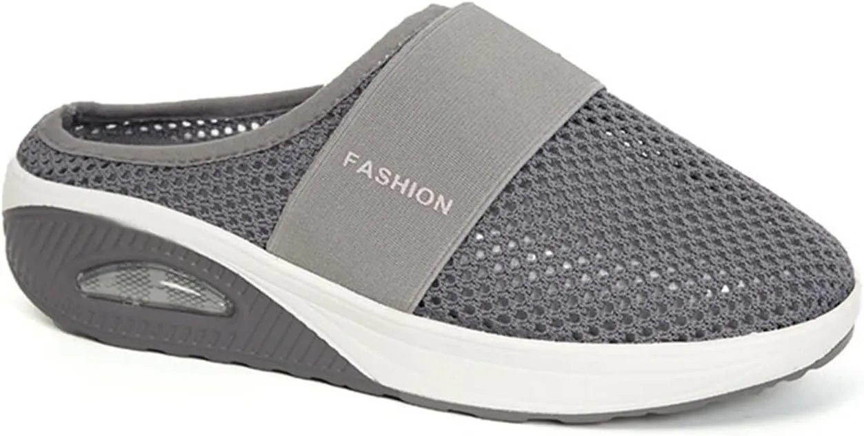 Diabetic Air-Cushion Slip-On Walking Shoes Summer Backless Walking Mules Orthopedic Diabetic Slippers Breathable Mesh Air Cushion Shoe Open Back Slip On Shoe Lightweight Slippers with Arch-Support