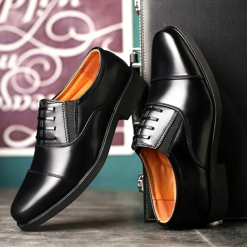 Dress Oxford for Men Lace Up Round Toe Vegan Leather Cap Toe Oxford Shoes Anti-Slip Resistant Non Slip Wedding