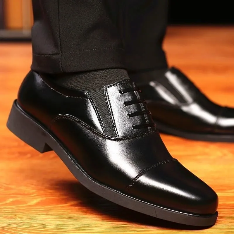 Dress Oxford for Men Lace Up Round Toe Vegan Leather Cap Toe Oxford Shoes Anti-Slip Resistant Non Slip Wedding