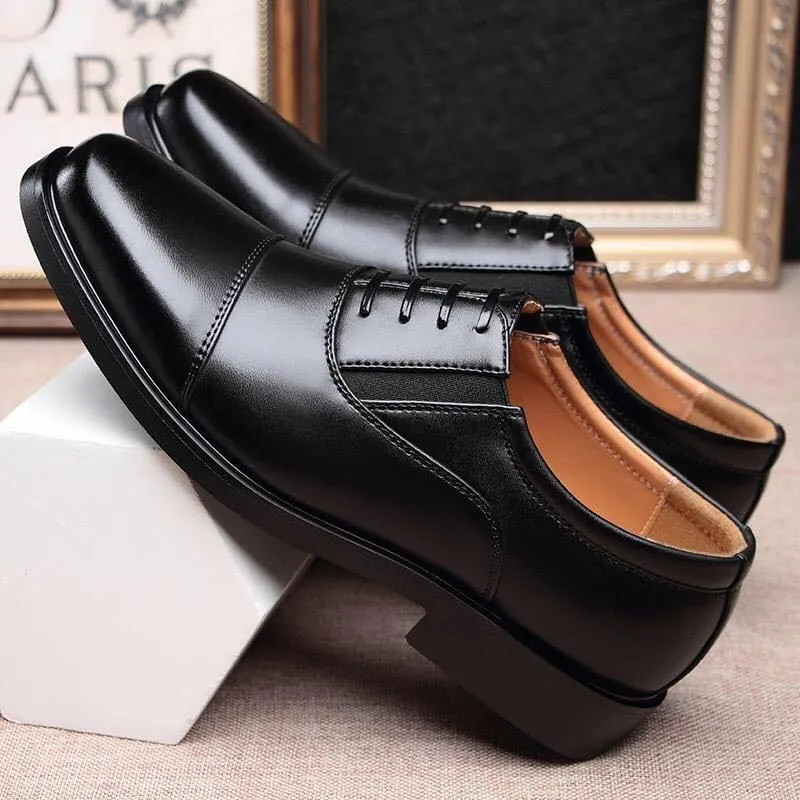Dress Oxford for Men Lace Up Round Toe Vegan Leather Cap Toe Oxford Shoes Anti-Slip Resistant Non Slip Wedding