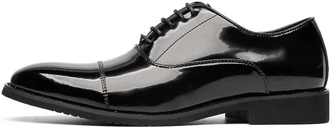 Dress Oxford Shoes for Men Lace Up Pointed Toe Vegan Leather Cap Toe Oxford Shoes Low Top Non Slip Anti-Slip Block Heel Rubber Sole Business