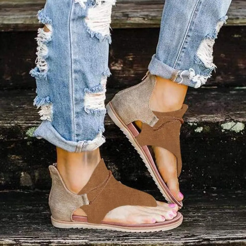 Eduavar Flat Sandals for Women Summer, Sandals for Women Dressy Summer Open Toe Flip Flops Sandals Summer Flat Zip Up Sandals