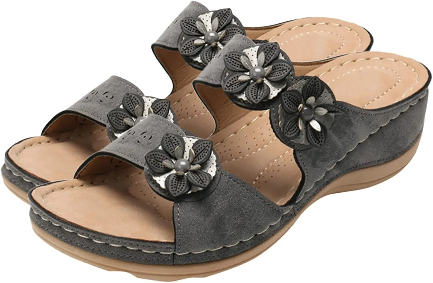 Eduavar Orthopedic Sandals for Women, Comfortable Sandals for Women Summer Open Toe Sandals Casual Beach Sandals Slippers
