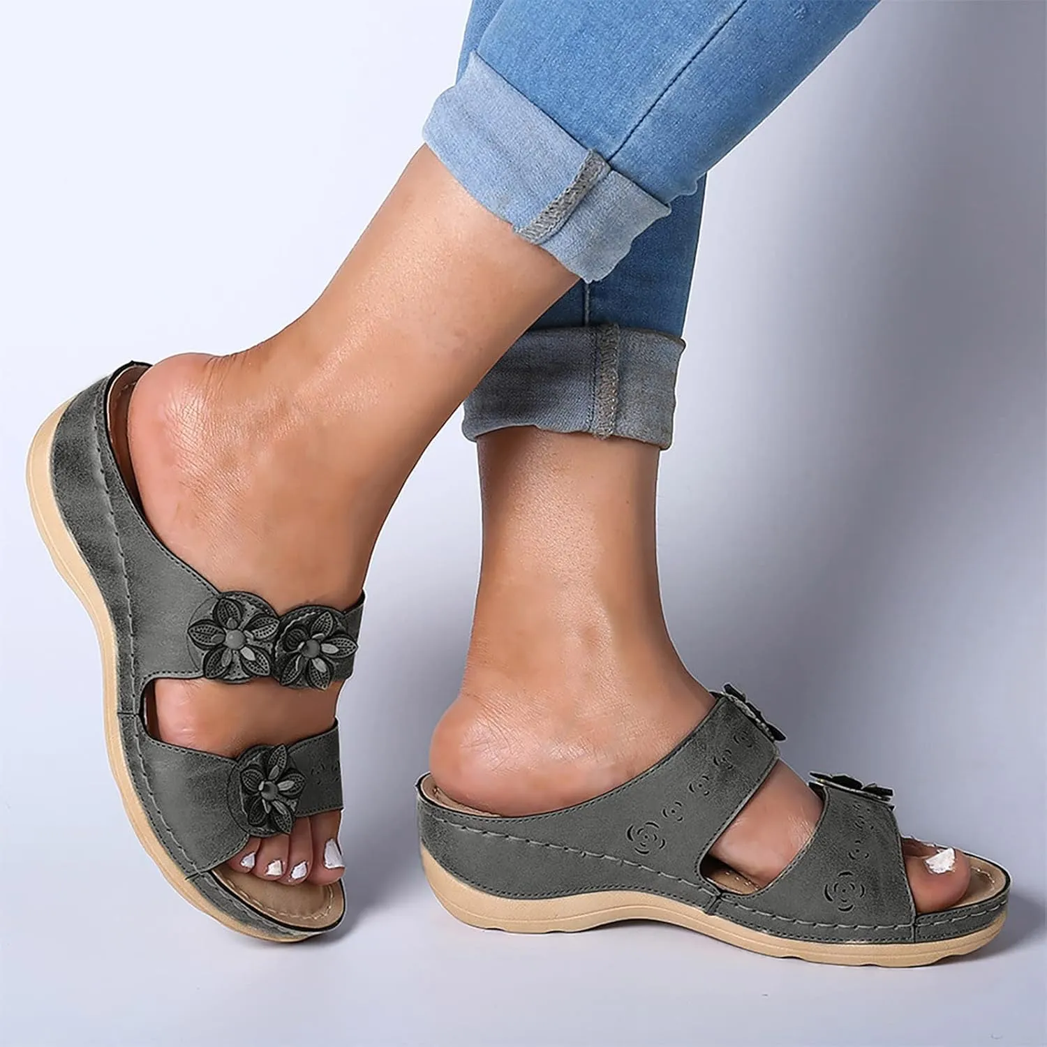 Eduavar Orthopedic Sandals for Women, Comfortable Sandals for Women Summer Open Toe Sandals Casual Beach Sandals Slippers