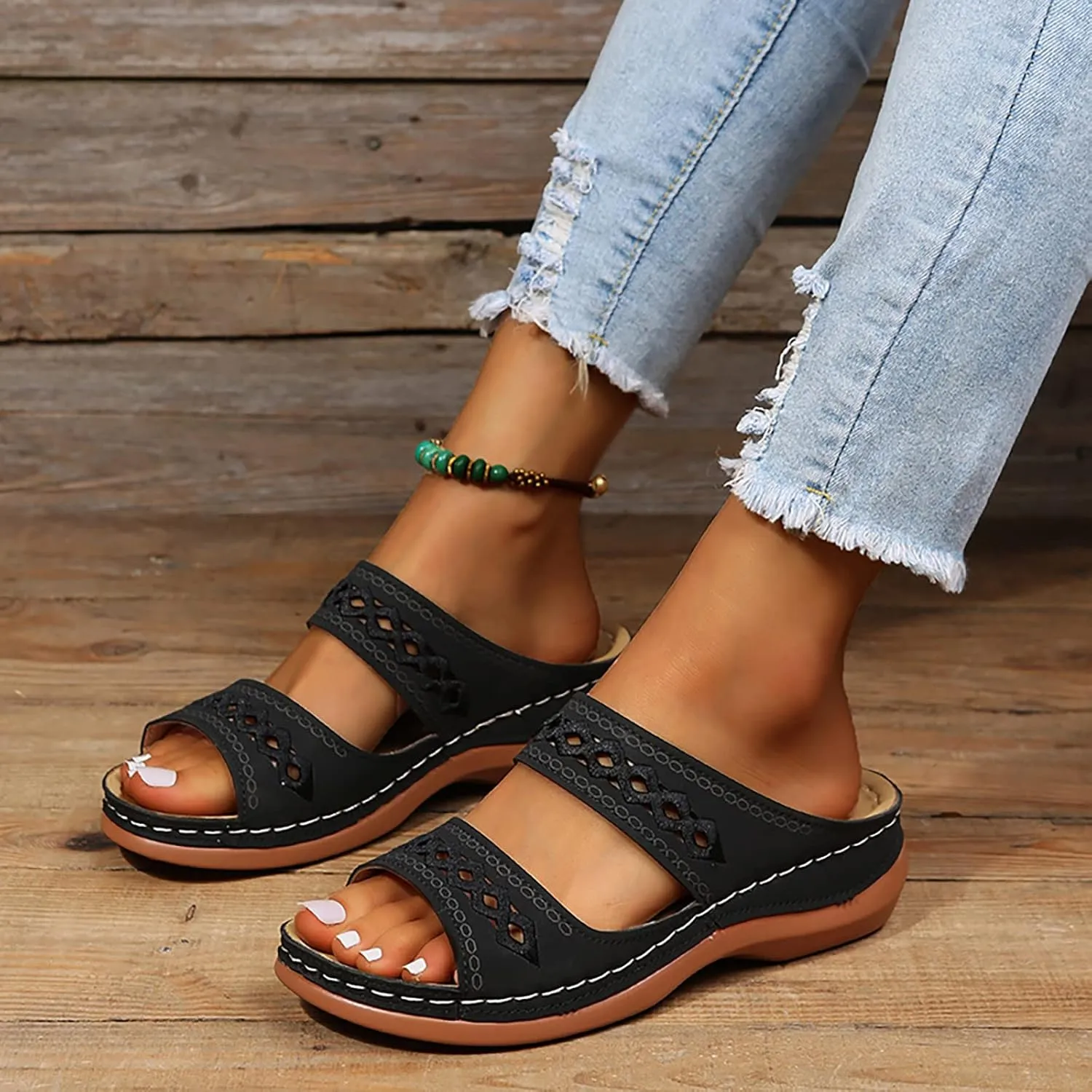 Eduavar Orthopedic Sandals for Women, Sandals Women Comfortable Slip On Sandals Open Toe Slip On Walking Sandals Shoes