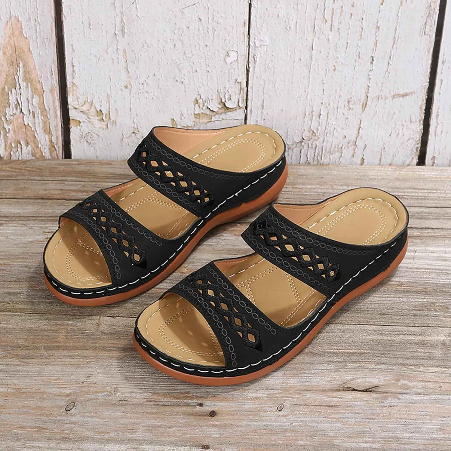 Eduavar Orthopedic Sandals for Women, Sandals Women Comfortable Slip On Sandals Open Toe Slip On Walking Sandals Shoes