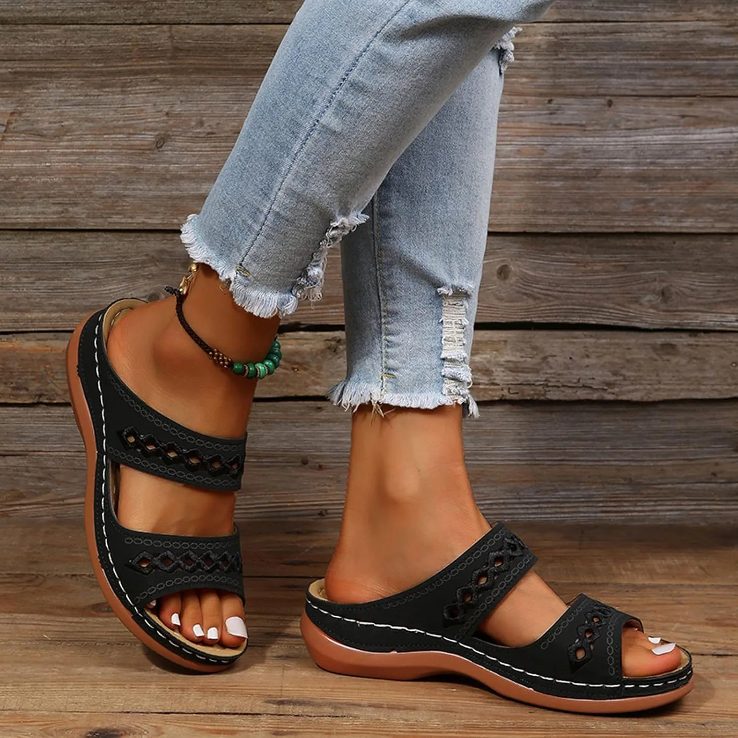 Eduavar Orthopedic Sandals for Women, Sandals Women Comfortable Slip On Sandals Open Toe Slip On Walking Sandals Shoes