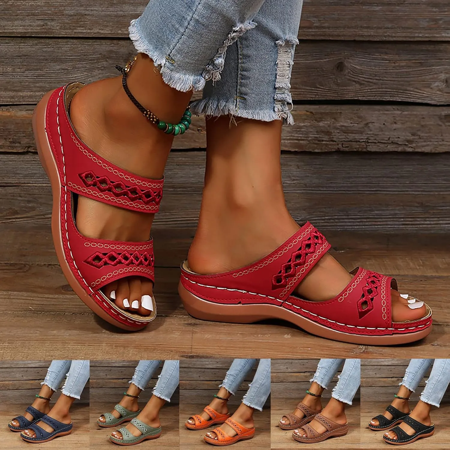 Eduavar Orthopedic Sandals for Women, Womens Sandals Comfortable Slip On Sandals Open Toe Slip On Walking Sandals Shoes