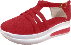 Eduavar Platform Sandals Women Casual, Closed Toe Sandals Women Comfortable Wedge Sports Sandals Shoes with Buckle Strap