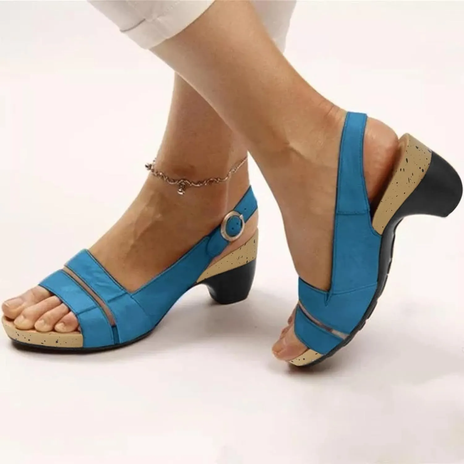 Eduavar Sandals for Women Casual Summer, Heeled Sandals for Women Dressy Summer Open Toe Chunky Low Heel Sandals Shoes