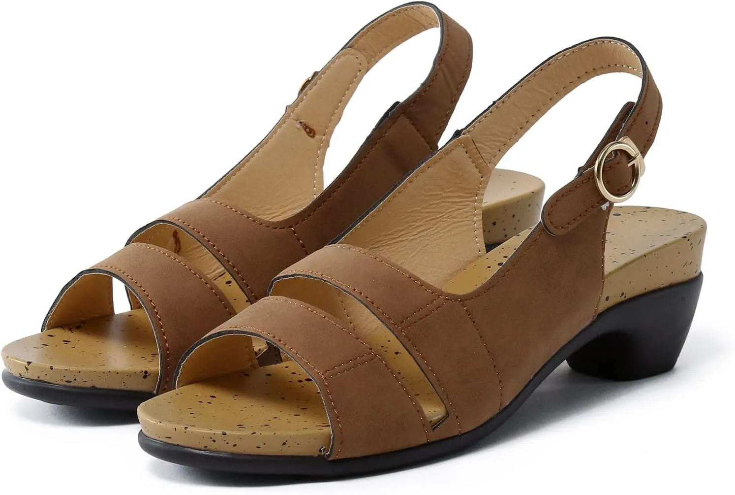 Eduavar Sandals for Women Casual Summer, Heeled Sandals for Women Dressy Summer Open Toe Chunky Low Heel Sandals Shoes
