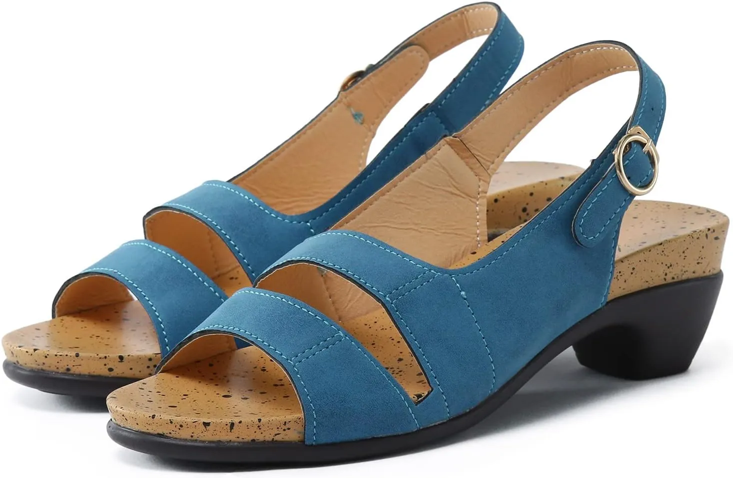 Eduavar Sandals for Women Casual Summer, Heeled Sandals for Women Dressy Summer Open Toe Chunky Low Heel Sandals Shoes