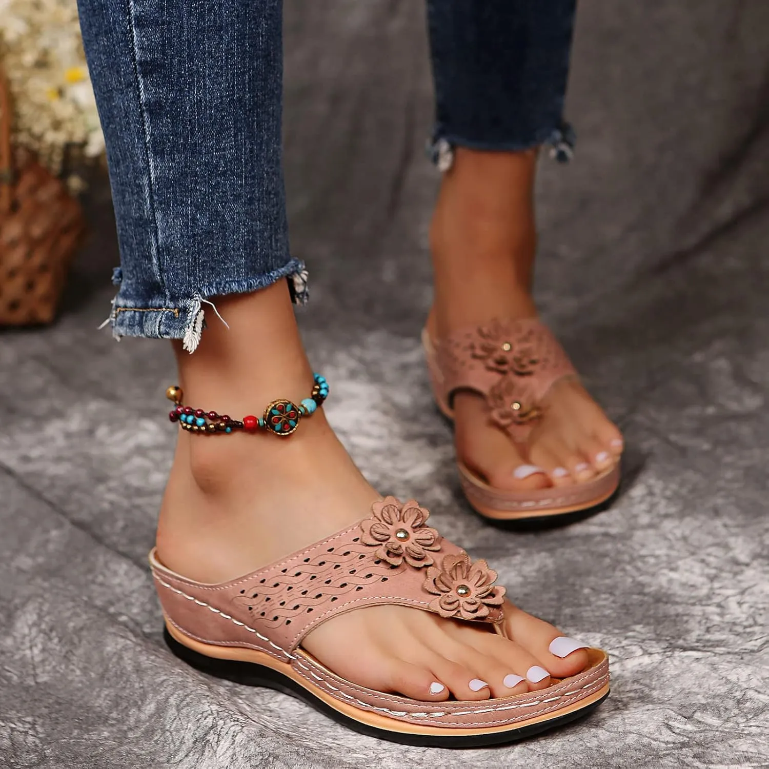 Eduavar Sandals for Women Casual Summer, Orthopedic Sandals for Women Open Toe Slip-on Sandals Summer Travel Beach Sandals