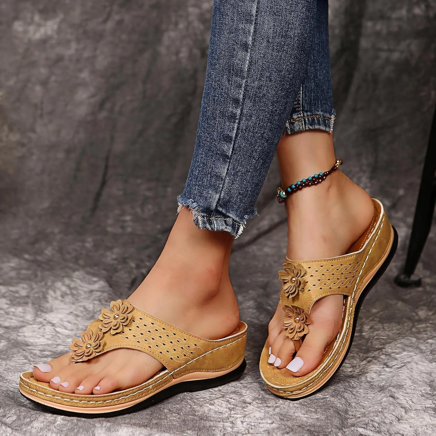 Eduavar Sandals for Women Casual Summer, Orthopedic Sandals for Women Open Toe Slip-on Sandals Summer Travel Beach Sandals