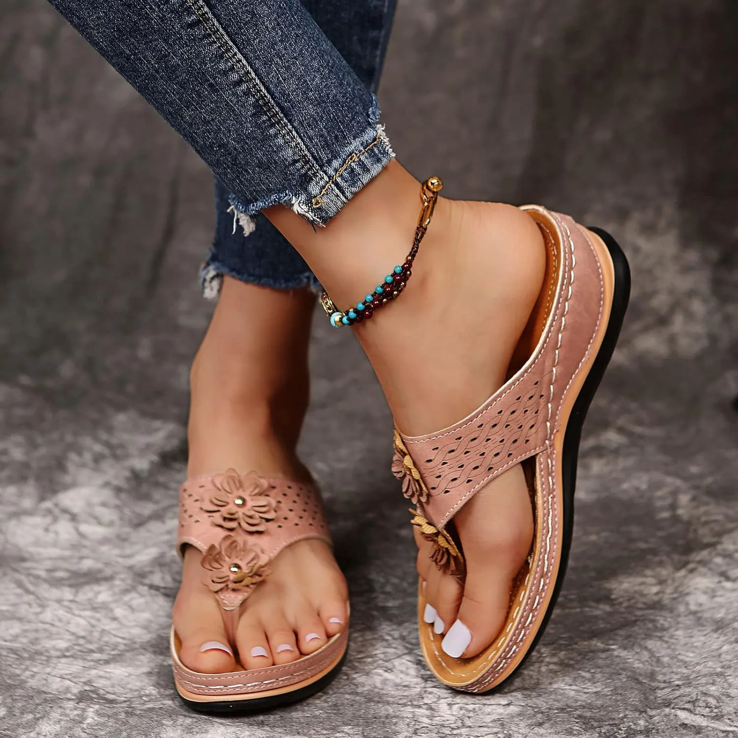 Eduavar Sandals for Women Casual Summer, Orthopedic Sandals for Women Open Toe Slip-on Sandals Summer Travel Beach Sandals